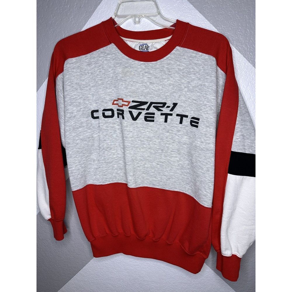 Vintage Gear For Sports ZR-1 Corvette Gray Sweater With red/white/black Sz M